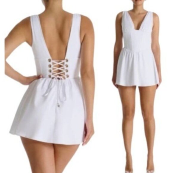 naked wardrobe Dresses & Skirts - Naked Wardrobe Womens Bustier Corset Lace Up Fit & Flare Mini Dress White M